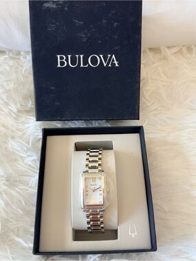 Bulova Two-Tone Silver and Gold Rectangular Bracelet Watch